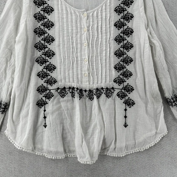 Denim & Supply Ralph Lauren Women Top LARGE Ivory Blouse Peasant Boho Embroidery - Picture 5 of 14
